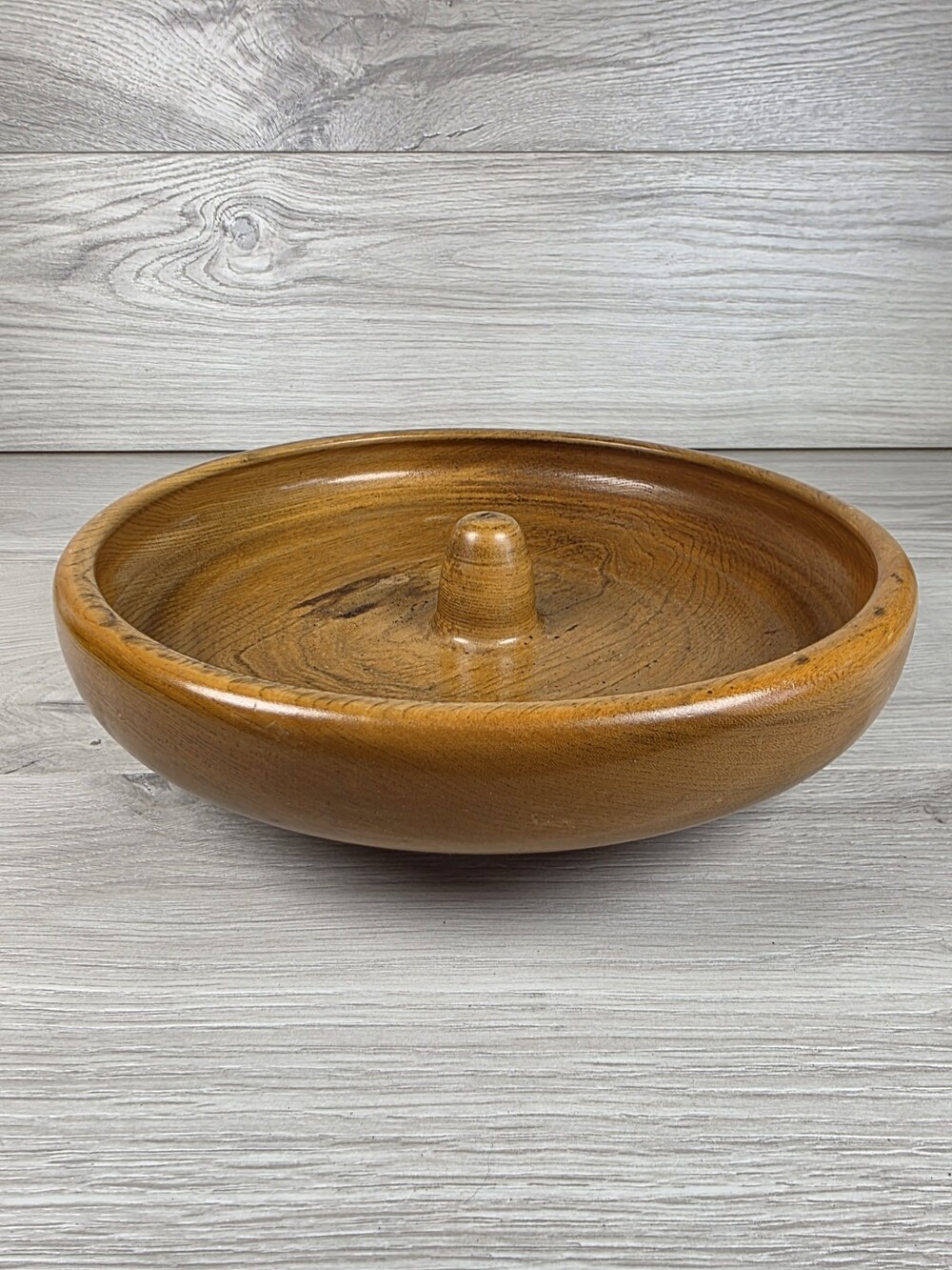 Vtg Real Wood Nut Bowl MCM Mid Century Modern 1.5” Turned Center Nut Cracker SU5